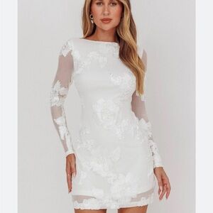 Selfie Leslie Karma Long Sleeve Scoop Back Embellished Dress - White